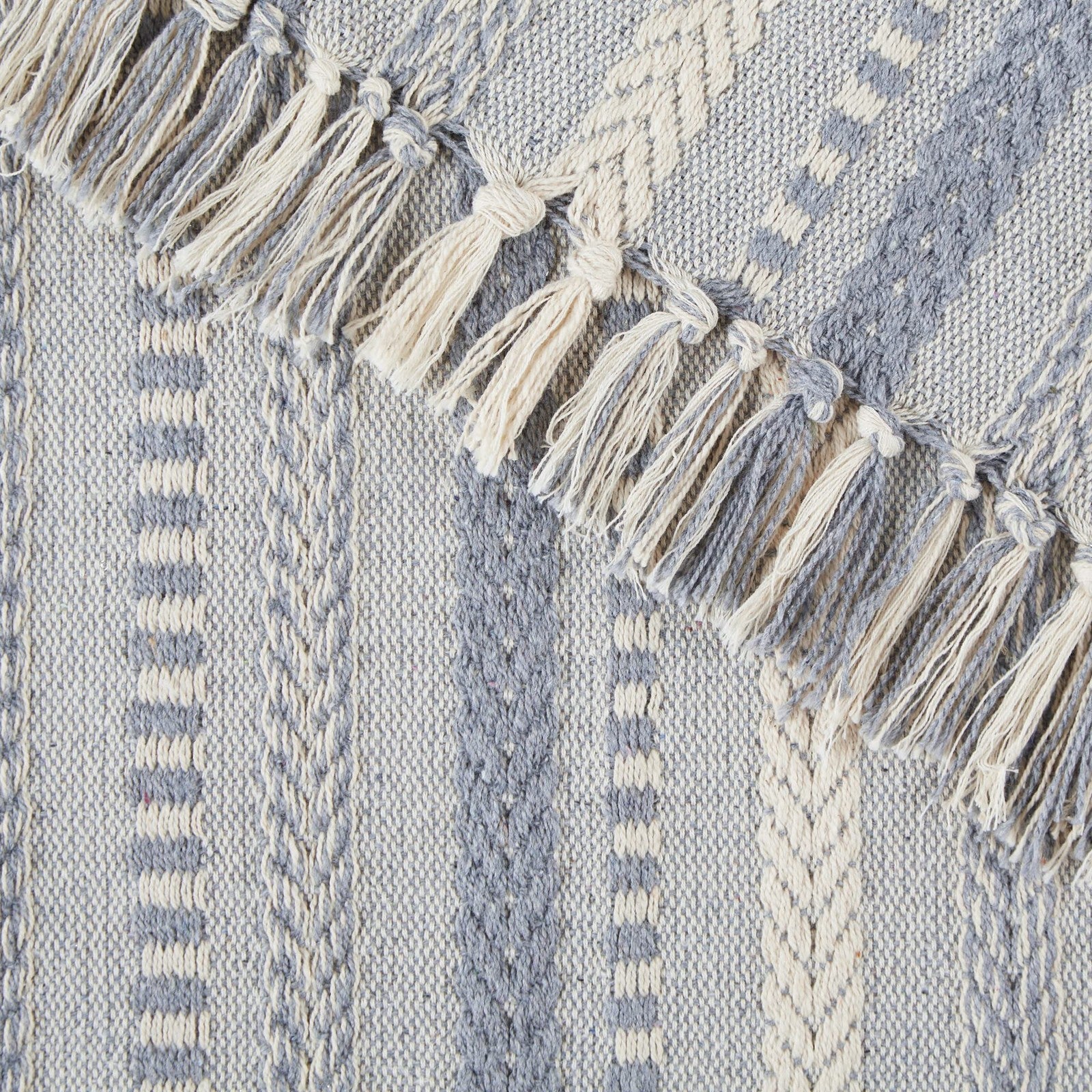 Farmhouse Braided Stripe Table Runner 15x72 Cool Gray, Fringe Included