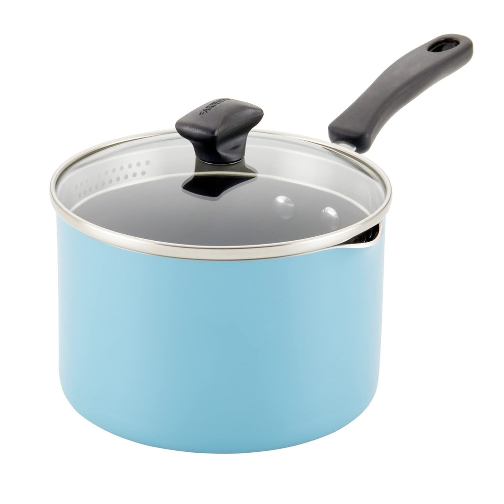Farberware DiamondMax 3Qt Saucepan w/ Strainer Lid, Aqua, Dishwasher Safe