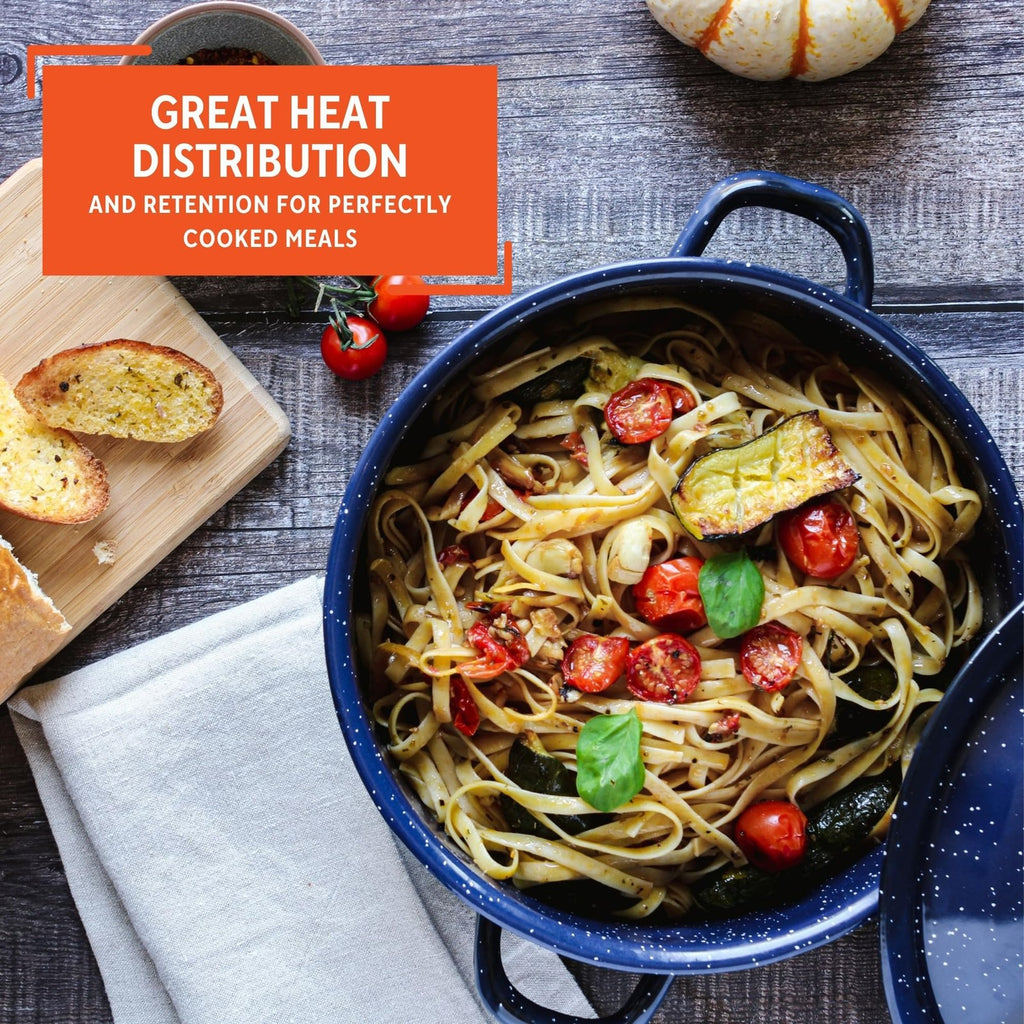 6Qt Blue Enamel Stock Pot w/ Lid - Durable Steel Kitchen Cookware