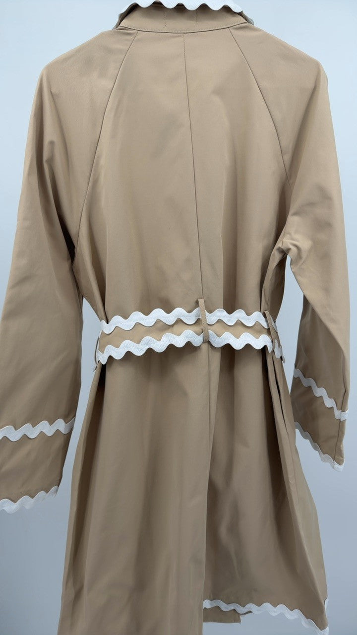Scalloped Trim Long Sleeve Trench Coat