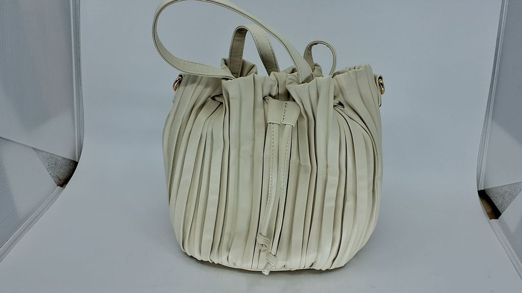 Beige Faux Leather Bucket Bag for Women - Small Crossbody