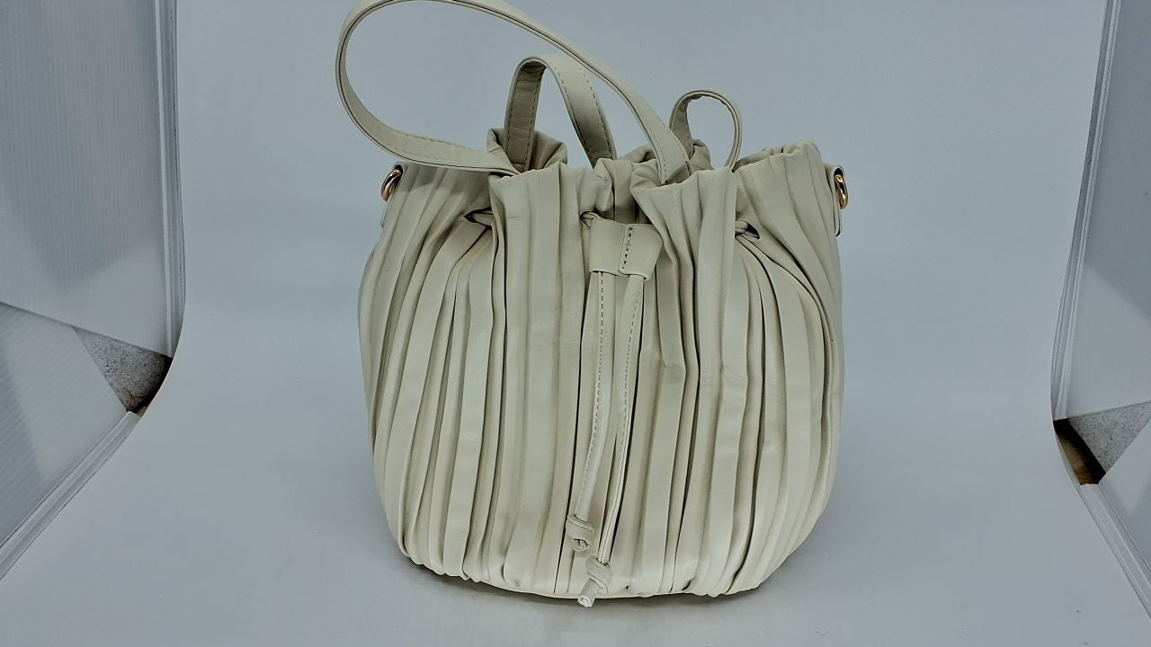 Beige Faux Leather Bucket Bag for Women - Small Crossbody