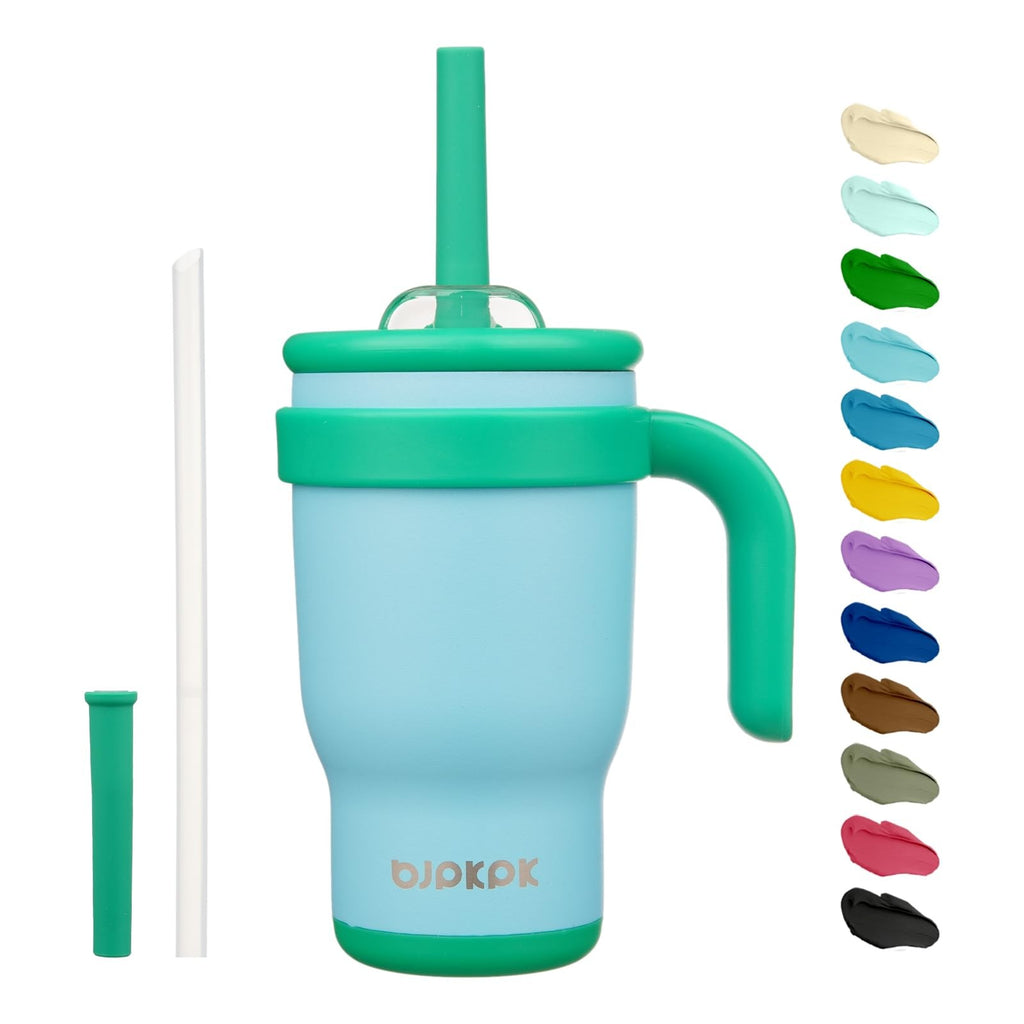 Ice Blue 14 Oz Insulated Tumbler w/ Straw & Handle, Stainless Steel