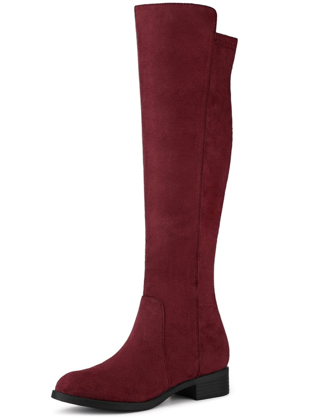 Allegra K Women's Side Zipper Chunky Heels Burgundy Knee High Boots 8 M US