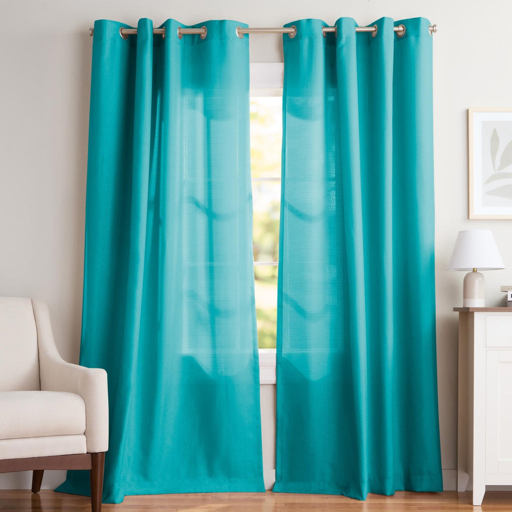 Light Filtering Linen Look Curtain Panels 54x84 Blue Teal - 2 Pack