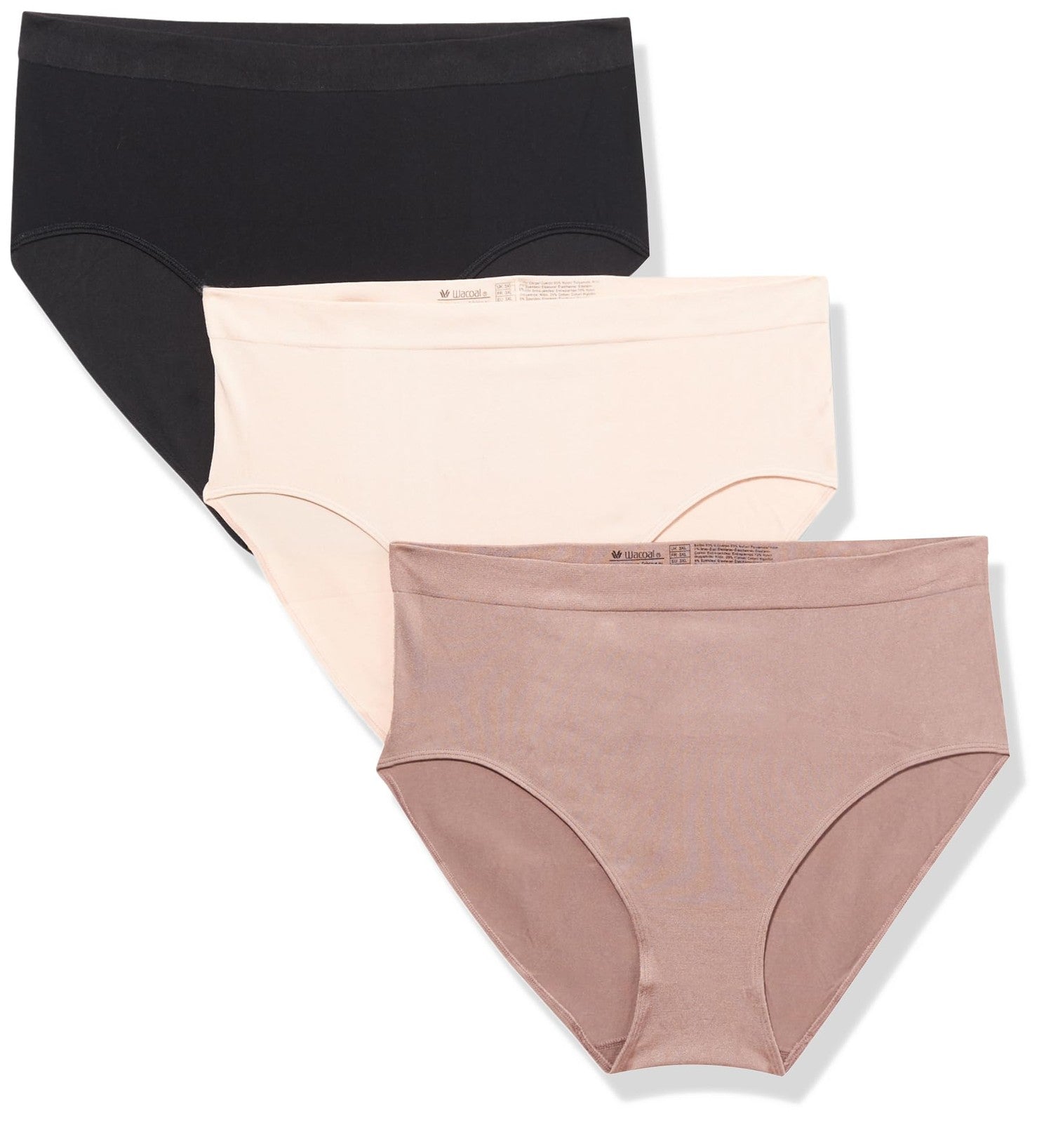 Wacoal Women's Briefs 3 Pack, Large, Smooth, Rose Dust, Deep Taupe, Black