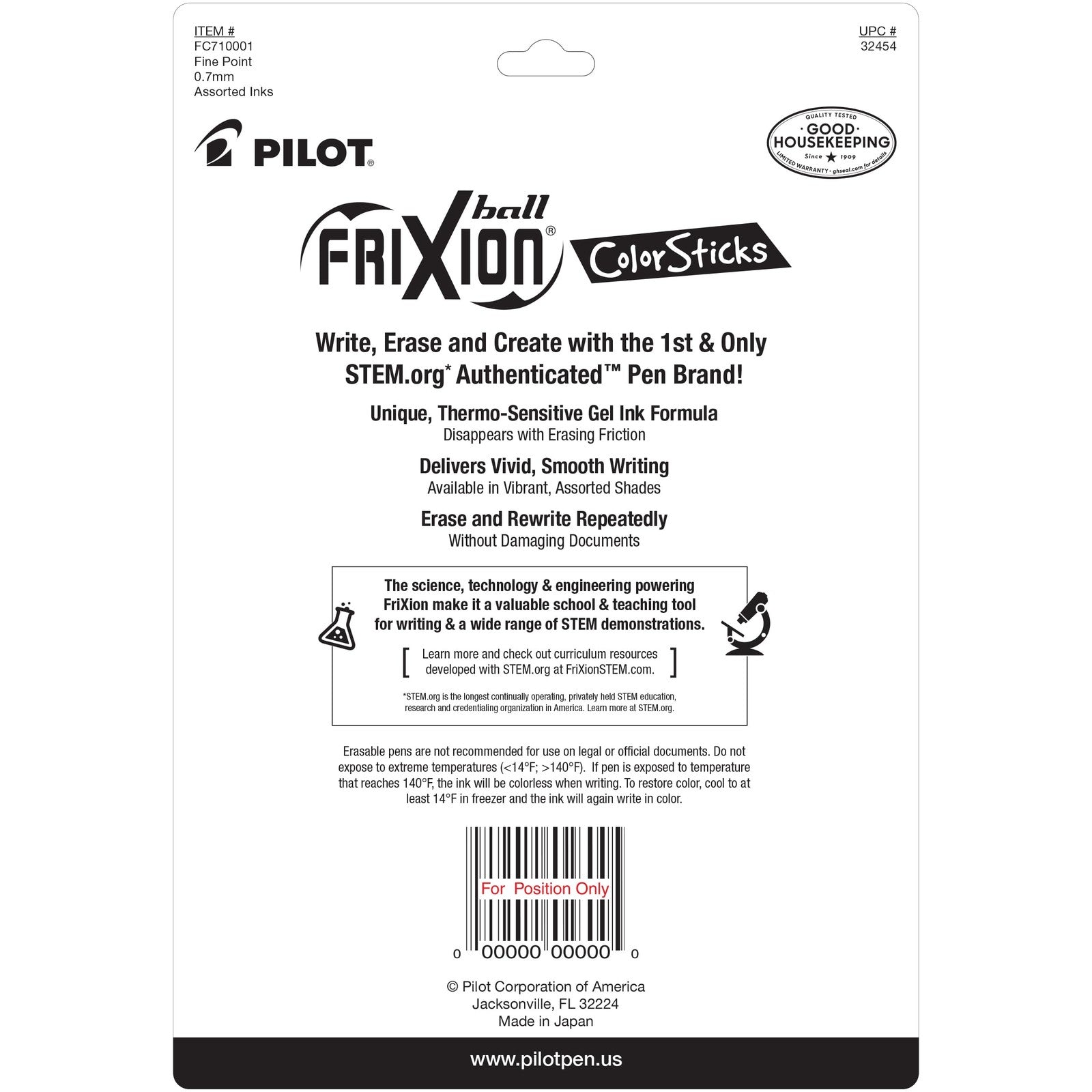 FriXion ColorSticks Erasable Pens, 10 Pack, Fine Point 0.7mm, Assorted