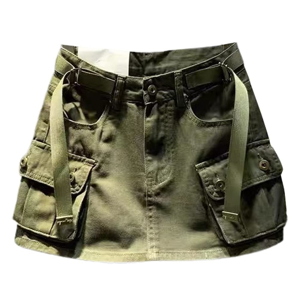 Women’s Y2K Denim Jean Mini Skirt Army Green Camo Low Rise M