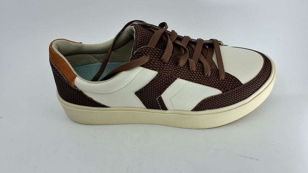 Dr. Scholl's Women's Madison Lace Sneaker, White/Brown, 8.5