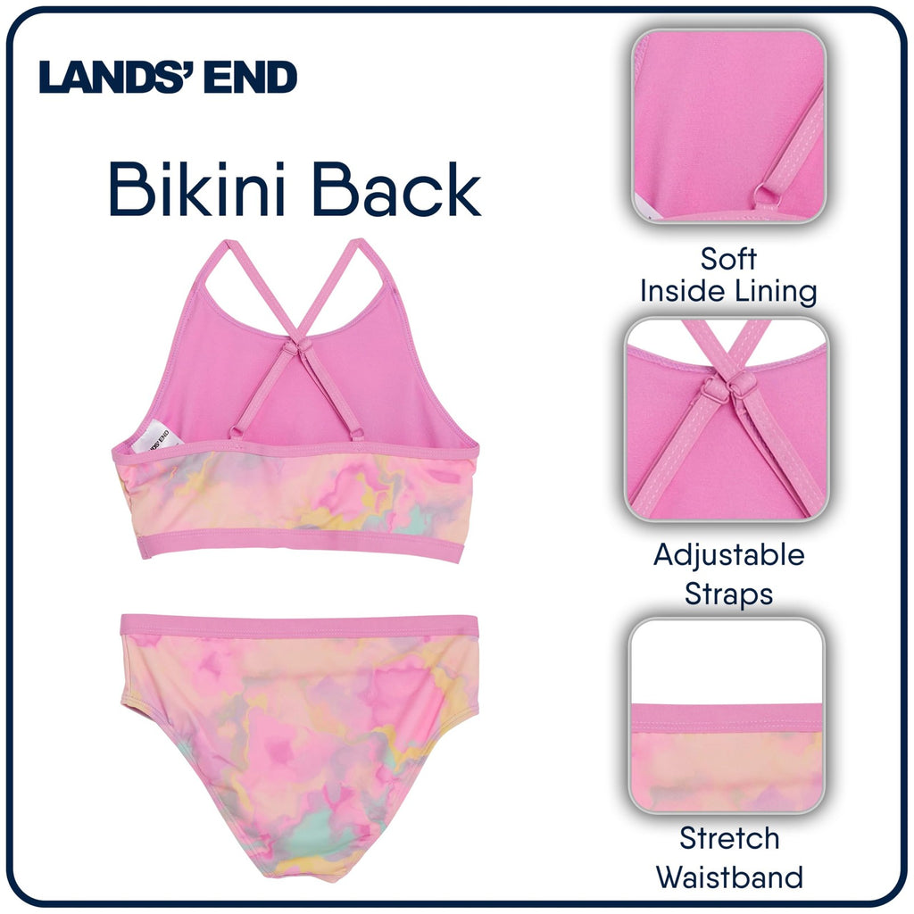 Lands' End Girls' Bikini Set, Large, Pink Multi, UPF 50 Protection