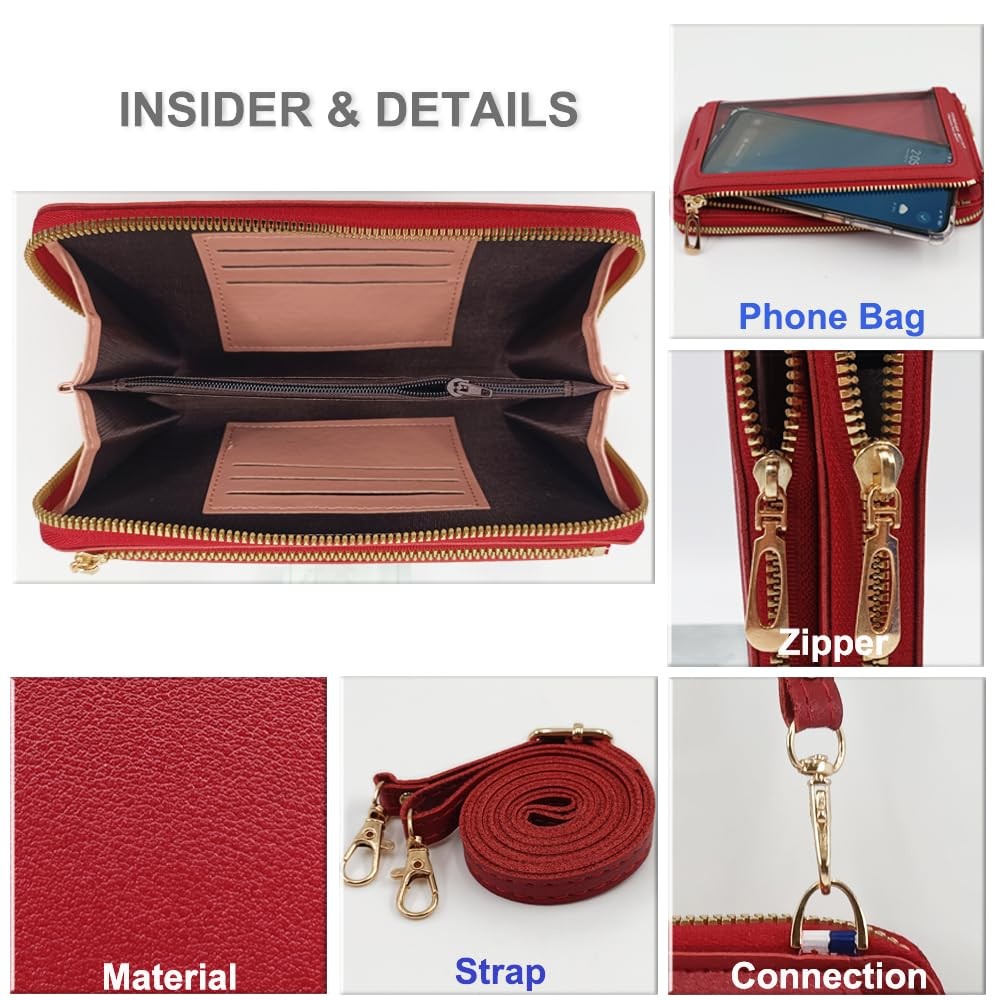 Red Faux Leather Small Crossbody Handbag for Women - Phone & Card Holder