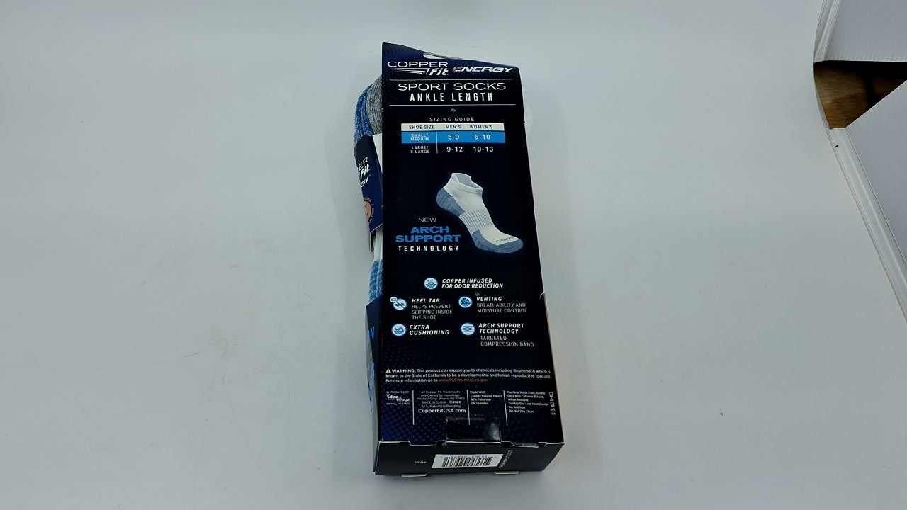 Copper Fit Unisex Adult Ankle Length Sport Socks, White, Small-Medium US