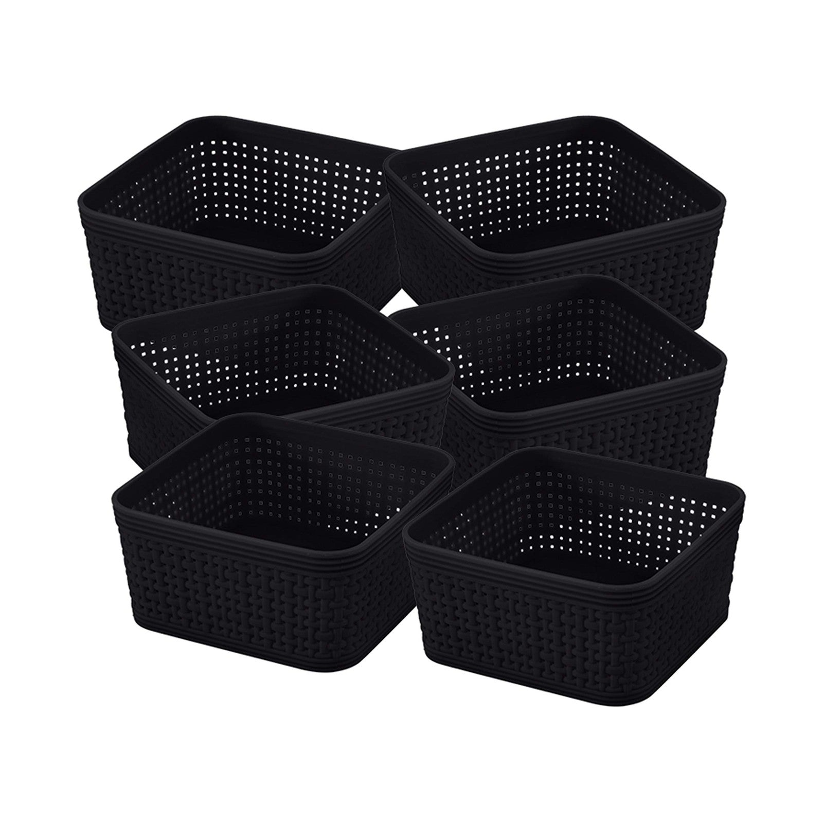 Black 6 Pack Organizing Bins - Square Storage for Office & Bathroom
