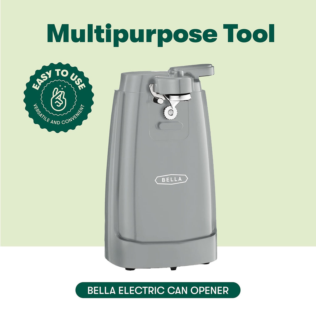 BELLA Electric Can Opener w/ Knife Sharpener, Gray Stainless Steel