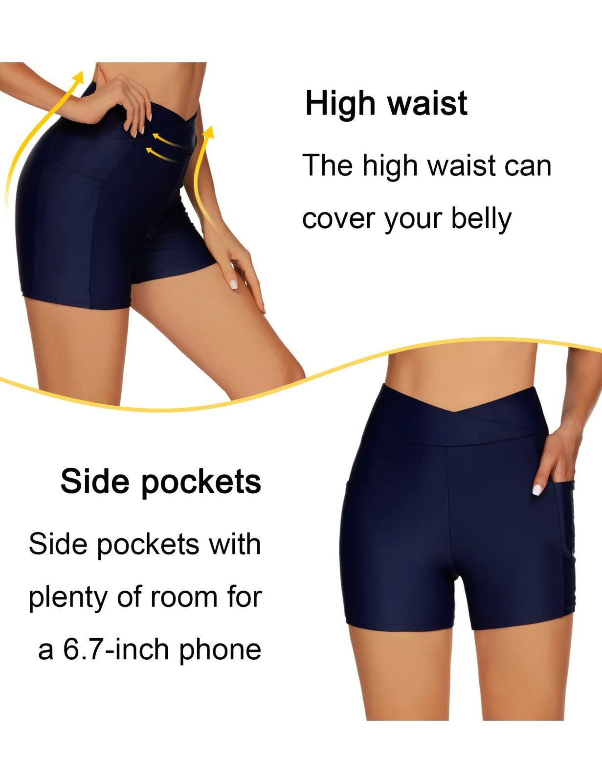 Tournesol Women's Swim Shorts, Tummy Control, Navy Blue, Small