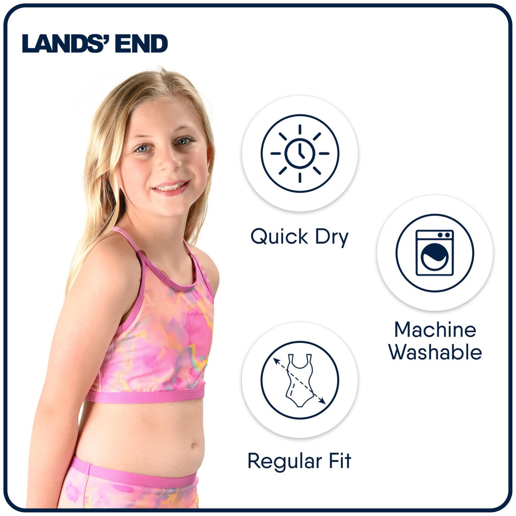 Lands' End Girls' Bikini Set, Large, Pink Multi, UPF 50 Protection