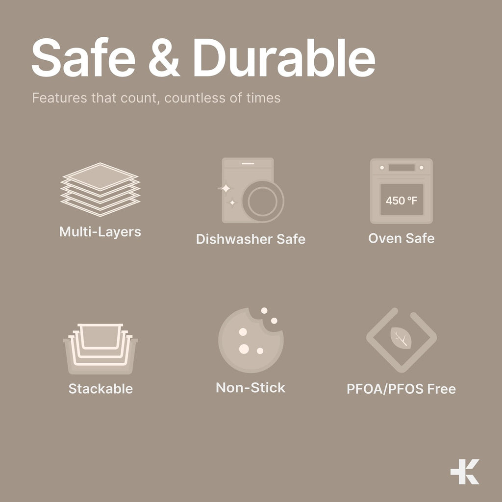 Carbon Steel Baking Pan Set - 6-Piece Nonstick Bakeware w/ Blue Handles