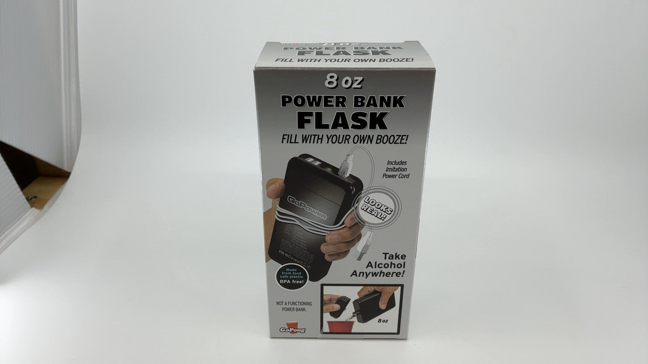 GoPong 8 oz Power Bank Flask - Hidden Alcohol Container w/ Funnel & Spout