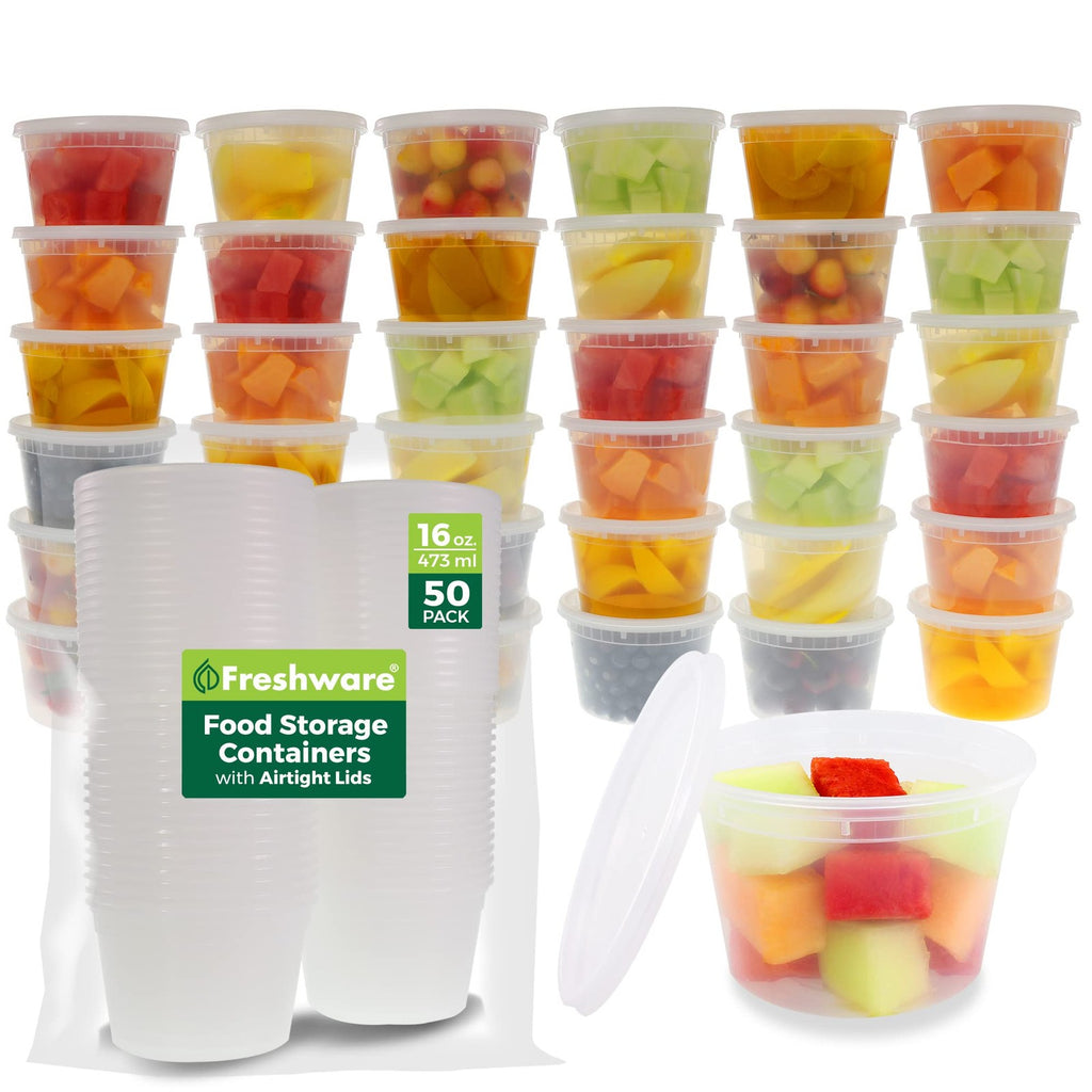 Stackable 16 oz Food Storage Containers, 50-Set, Leakproof & Reusable