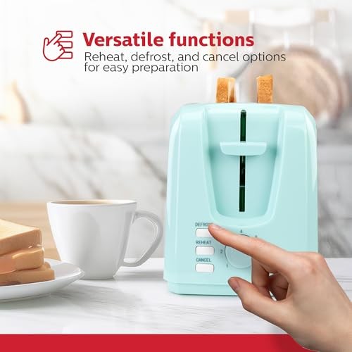2-Slice Toaster Mint Stainless Steel, 7 Browning Settings, Extra-Wide Slots
