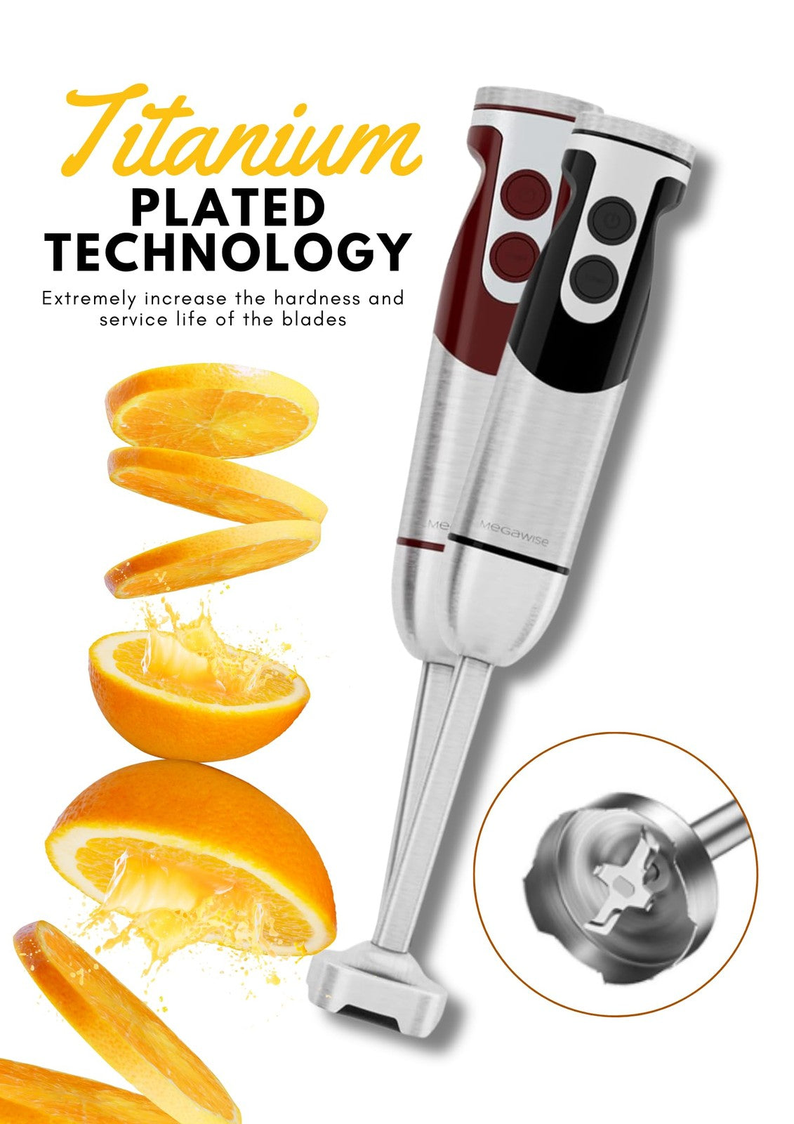 MegaWise Black Immersion Blender 5-in-1, 400W, 12-Speed, w/ Accessories