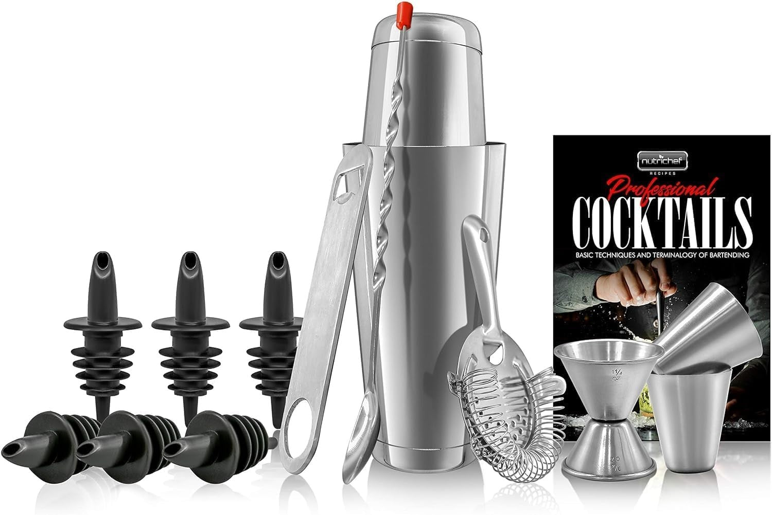 15 Piece Stainless Steel Cocktail Shaker Set w/ Pourers & Bar Tools