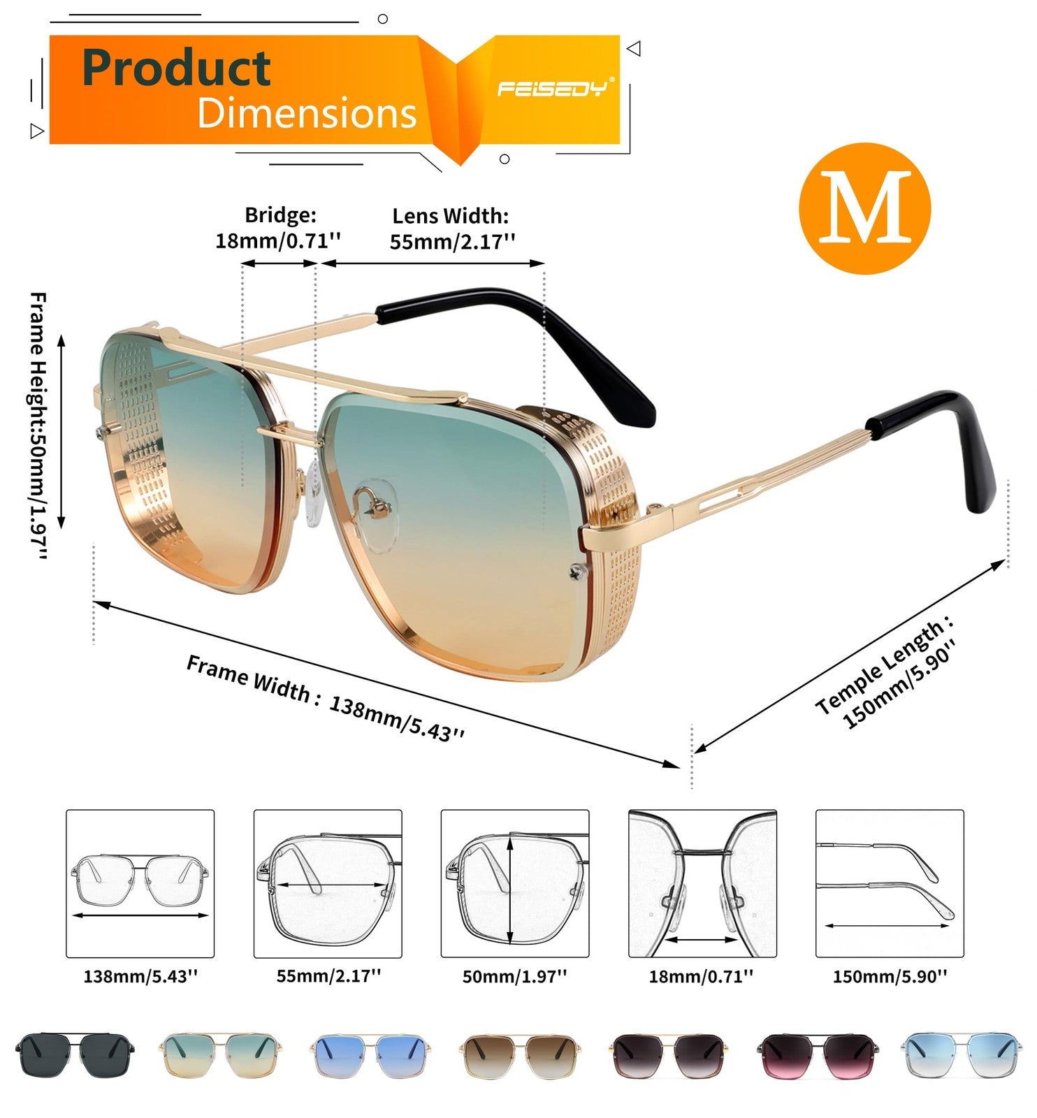 Retro Metal Aviator Sunglasses w/ UV400 Lenses, Gradient Green Pink