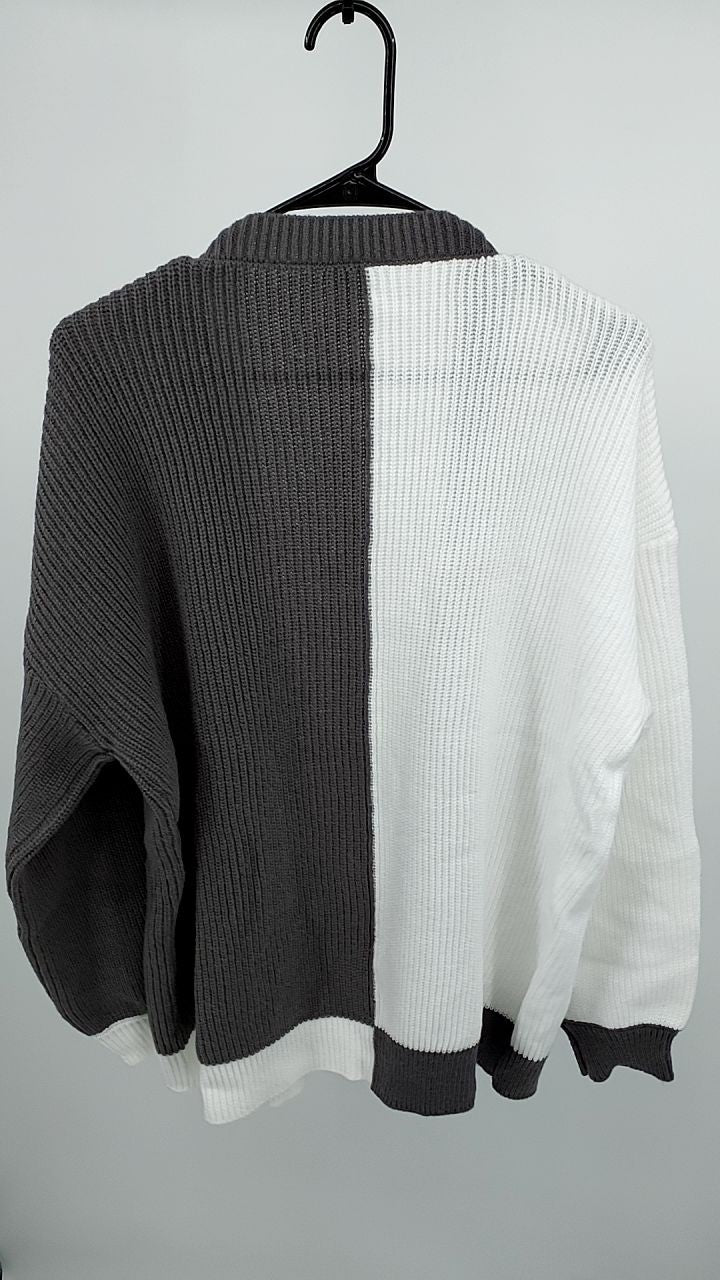 Color Block Open Front Knit Cardigan