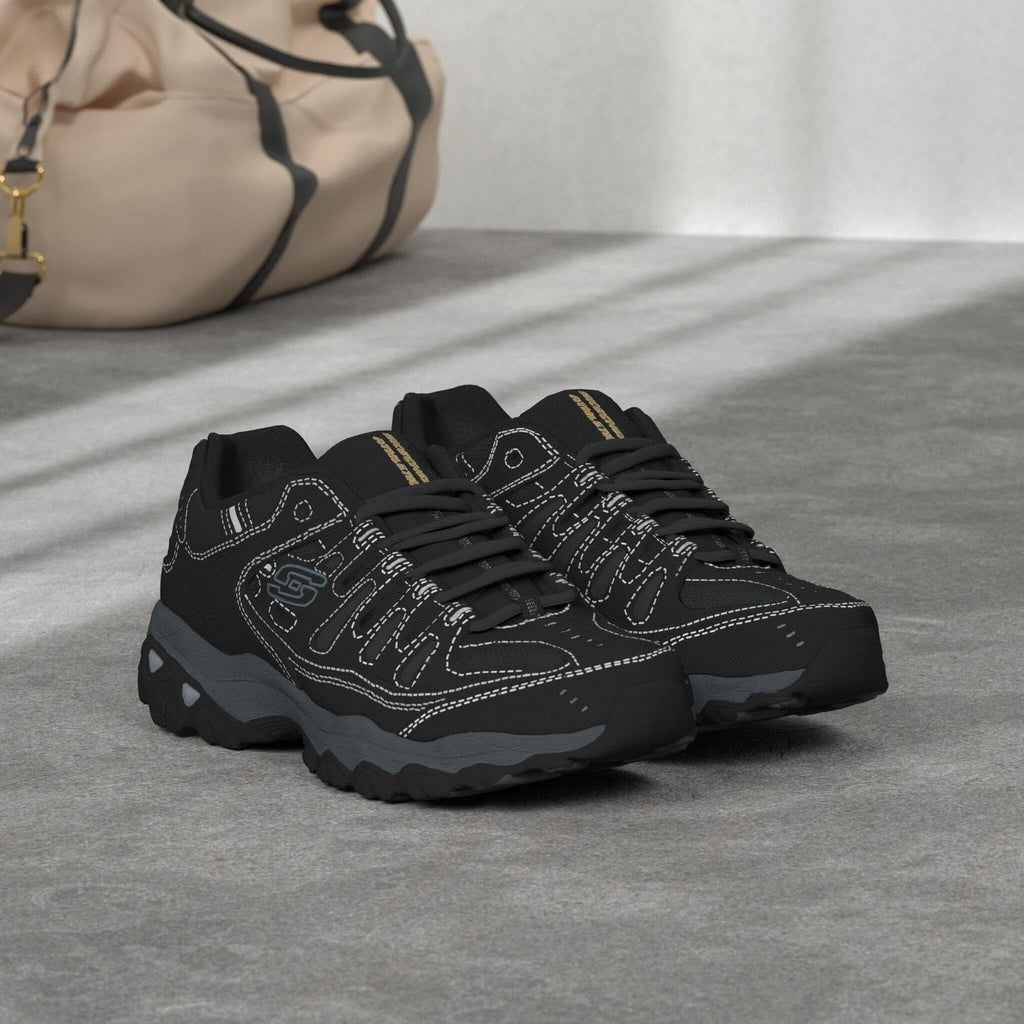 Men's Afterburn M. Fit Fashion Sneakers, Leather, 9 X-Wide, Black/Charcoal