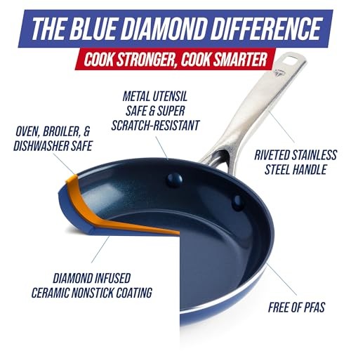 Blue Diamond Nonstick Frying Pan, 8 Inch, Toxin-Free, Dishwasher Safe
