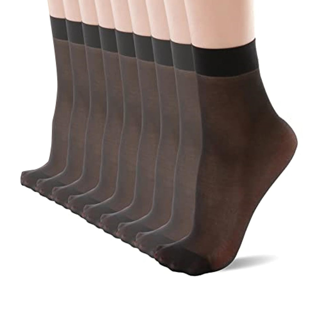 9 Pairs Women's Sheer Ankle Nylon Socks, Reinforced Toe, Black