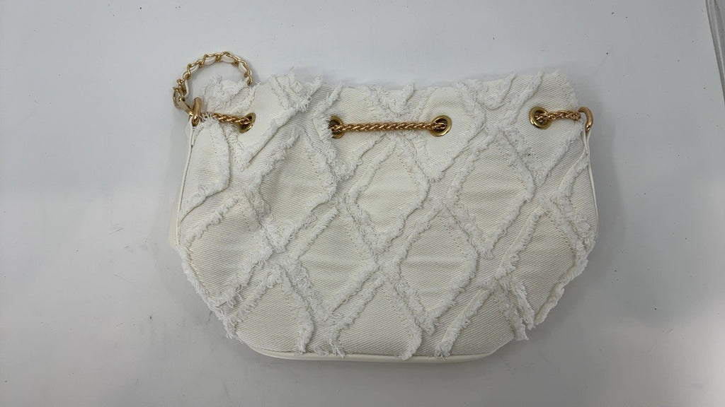 Extolove White Denim Bucket Bag Quilted Drawstring Hobo Purse