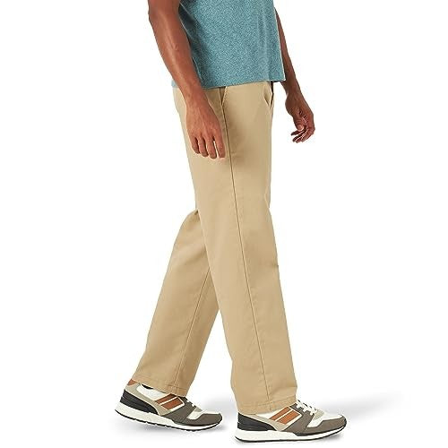 Lee Total Freedom Stretch Relaxed Fit Flat Front Pant, 38W x 32L, Khaki