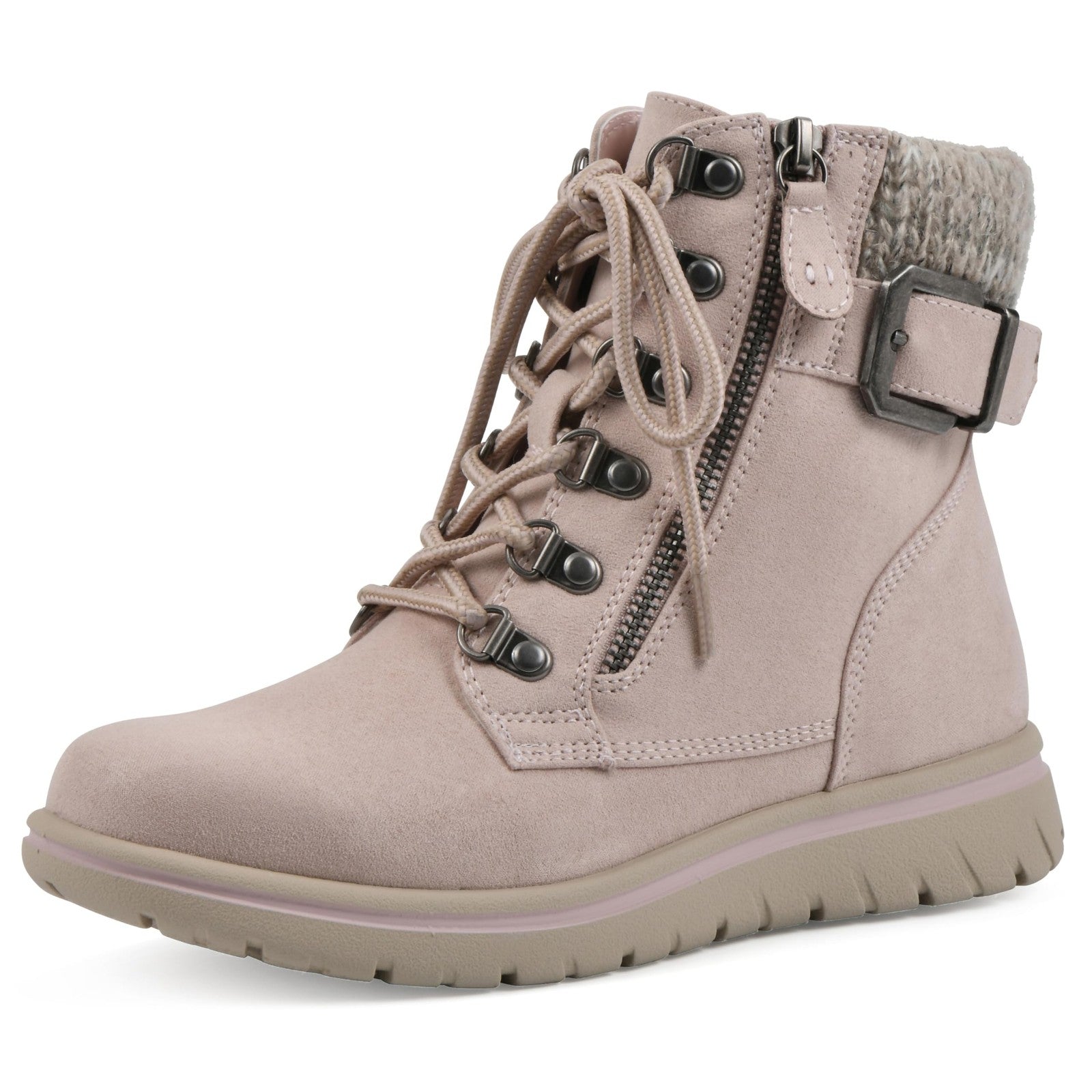 Hearty Lace-Up City Hiker Ankle Boot 7 M Pale Pink Fabric