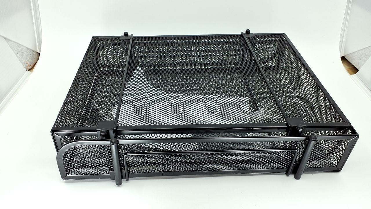 Black 2-Tier Stackable Paper Tray, Metal Mesh Organizer, 10.5x13.25in