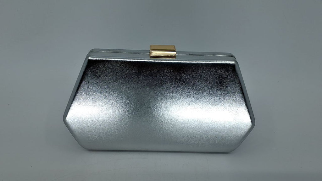 CHUNLI Evening Clutch Bag Silver PU Leather w/ Chain Strap, 7.67x4.33 in
