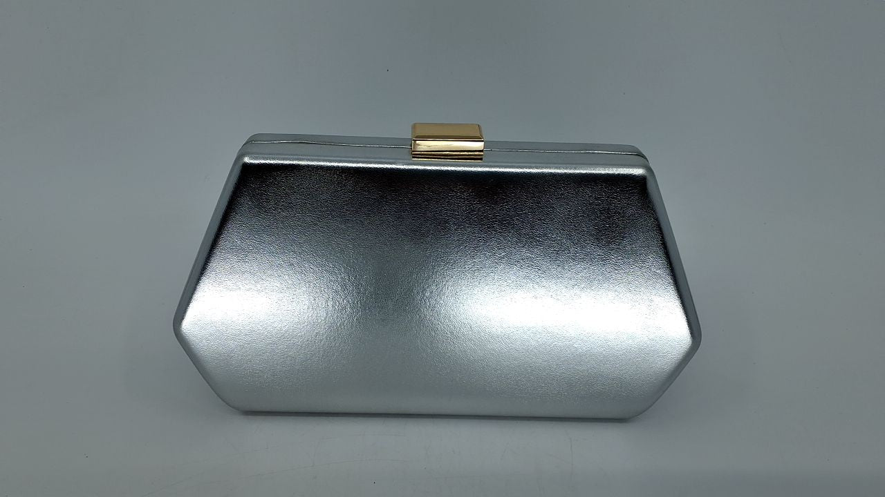 CHUNLI Evening Clutch Bag Silver PU Leather w/ Chain Strap, 7.67x4.33 in