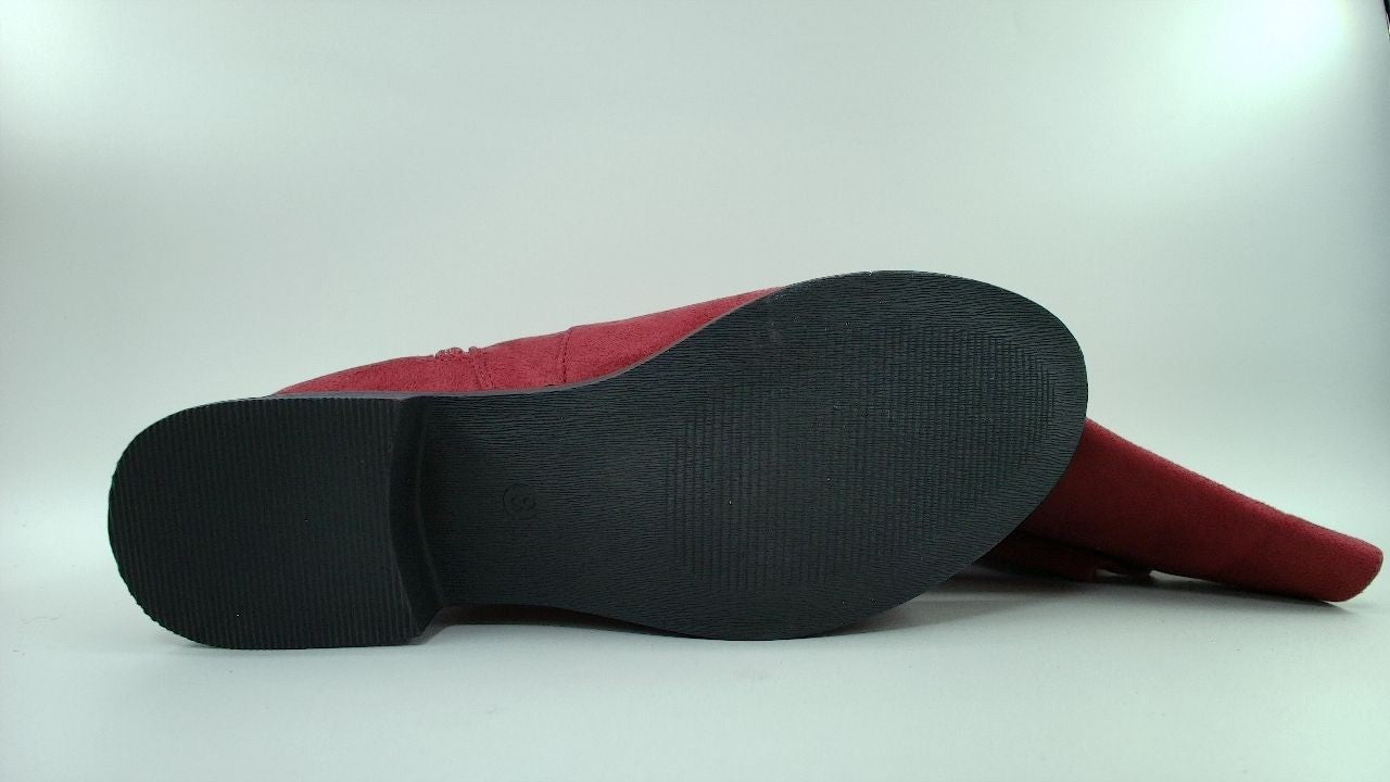 Allegra K Women's Side Zipper Chunky Heels Burgundy Knee High Boots 8 M US