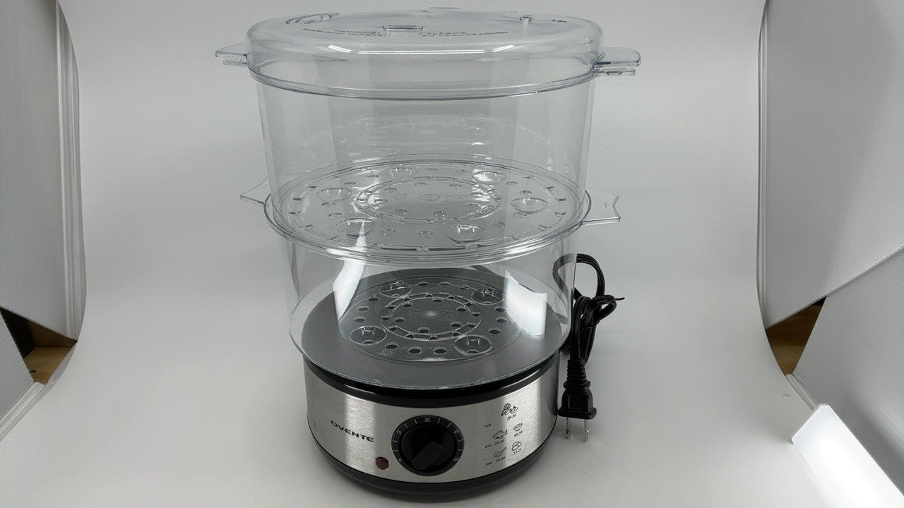 OVENTE 2-Tier Electric Food Steamer 5 Qt Stainless Steel 400W Silver FS62S
