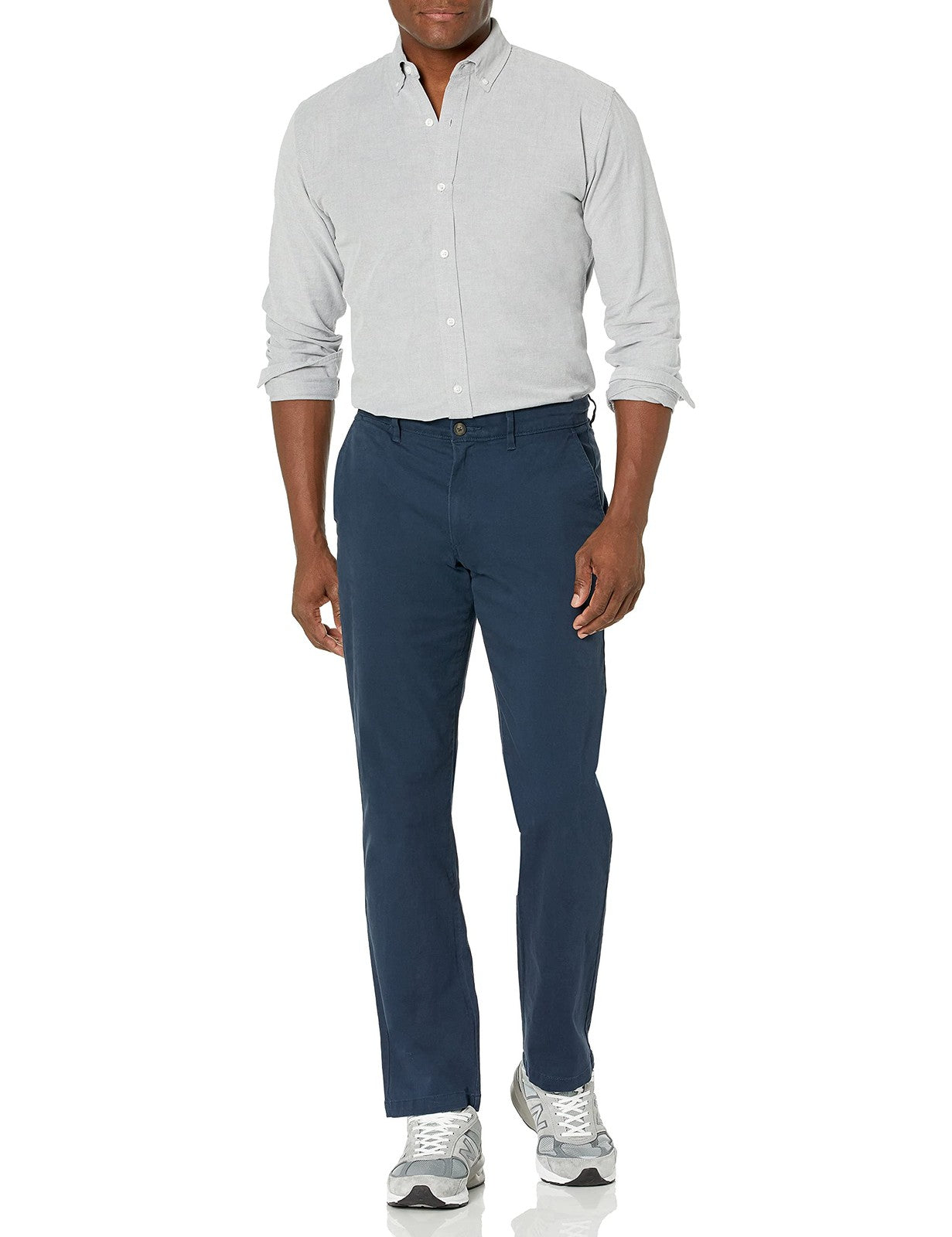 Mens Straight-Fit Casual Stretch Chino Pants, Dark Navy, 40W x 29L