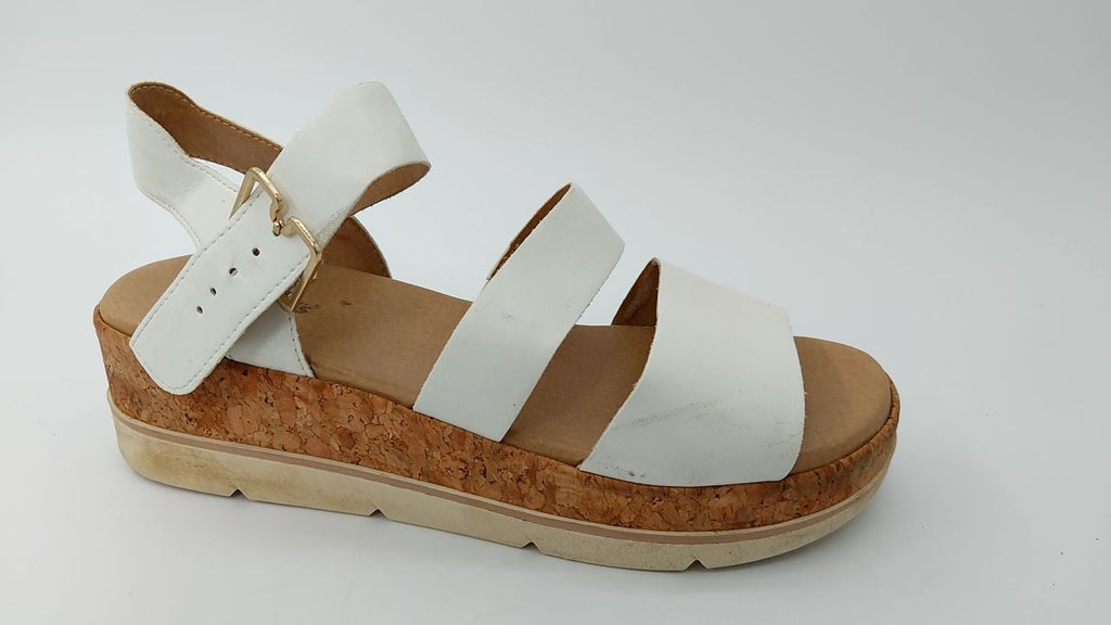 Dr. Scholl's Womens Espadrille Platform Wedge Sandal White/Cork 7.5
