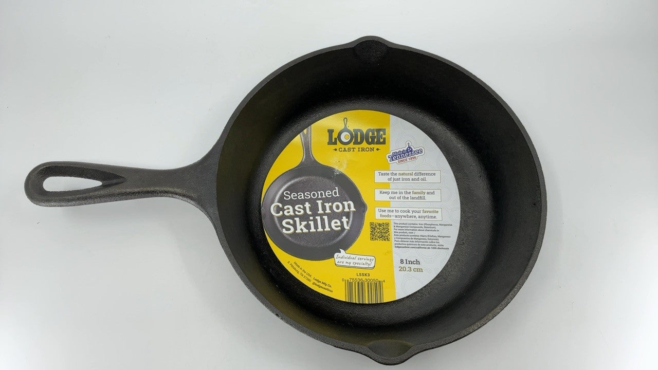 8 Inch Lodge Cast Iron Skillet, Pre-Seasoned, Black, Oven & Campfire Use