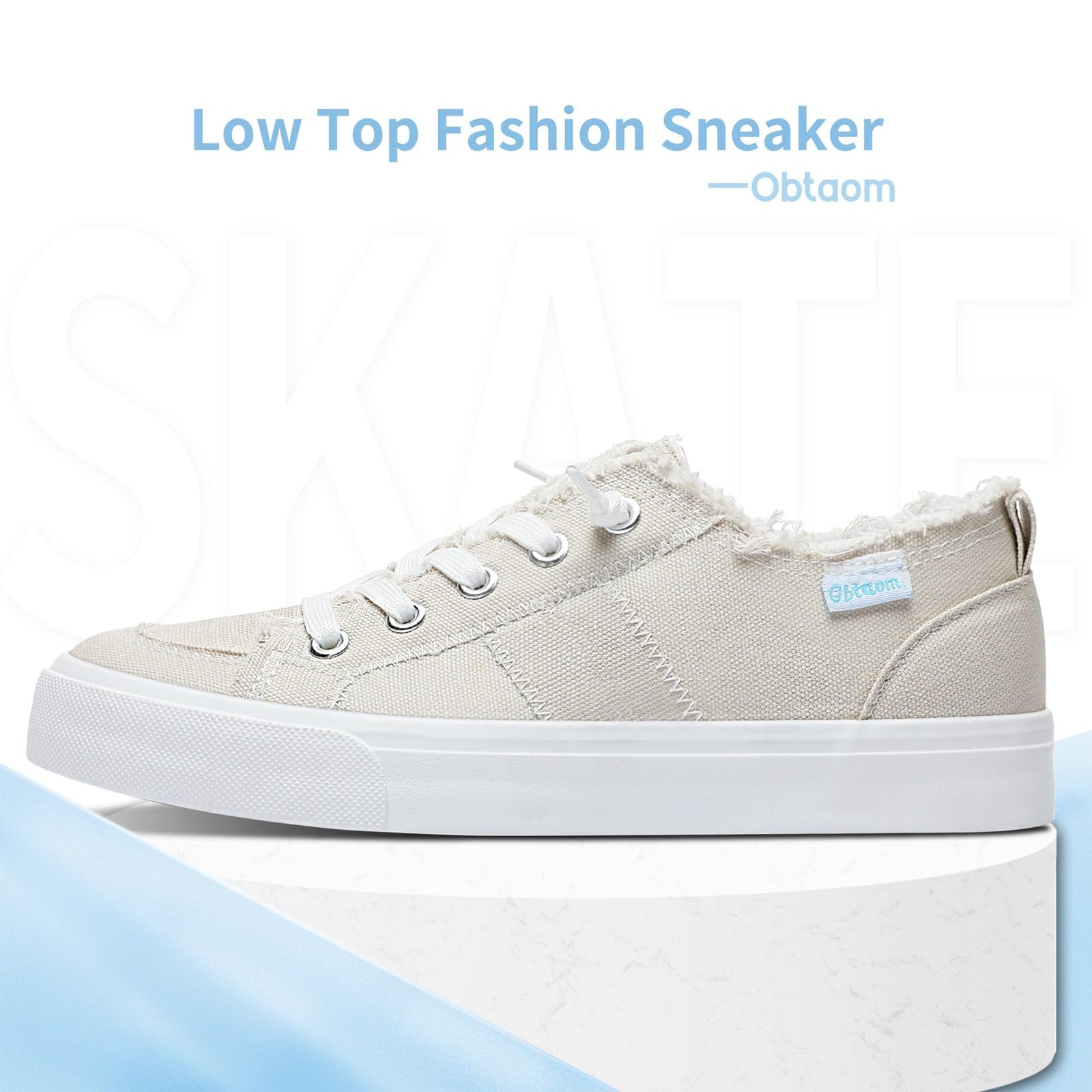 Obtaom Women's Comfortable Beige Canvas Sneakers Size 5