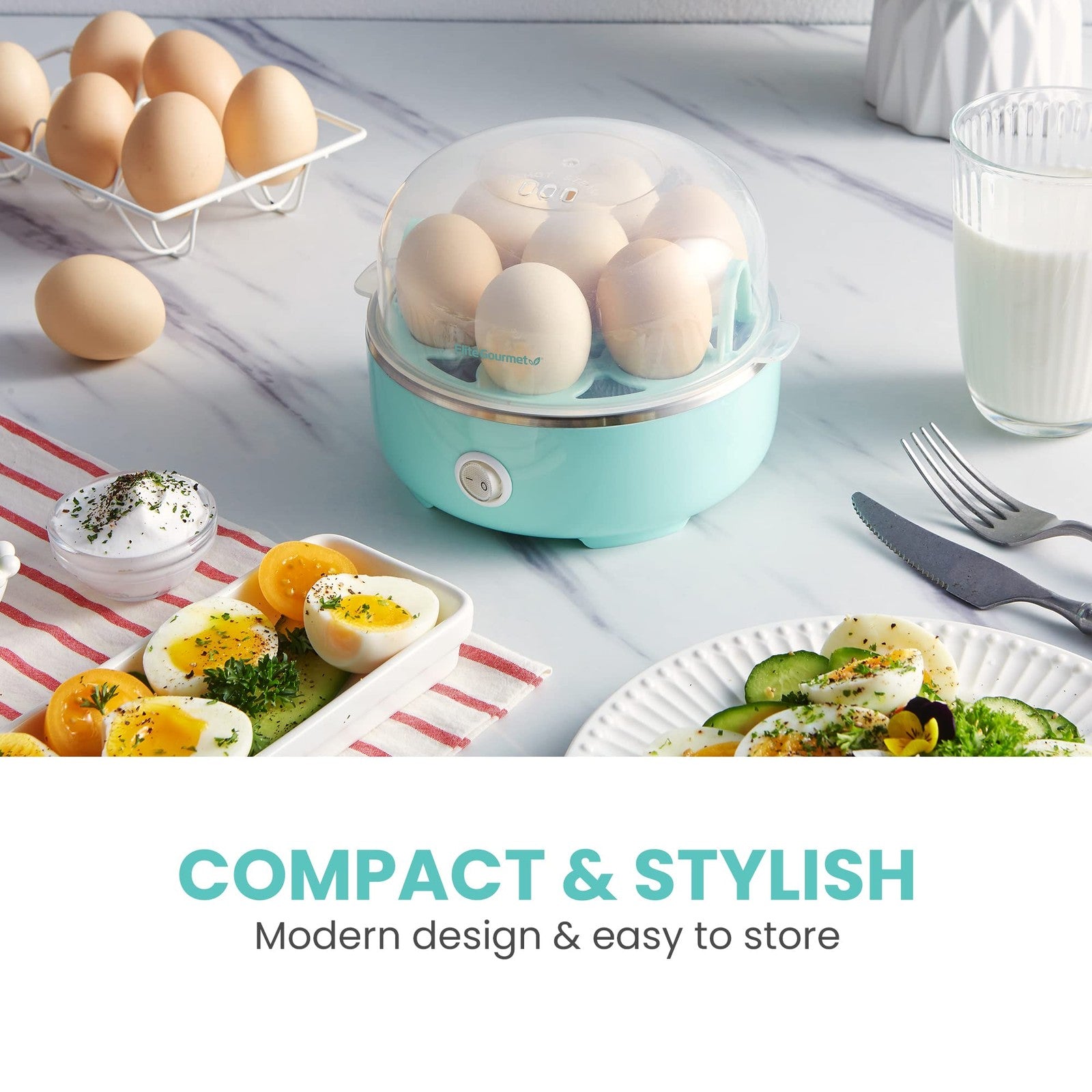 Elite Gourmet 7-Egg Electric Egg Cooker Retro Mint w/ Auto Shut-Off