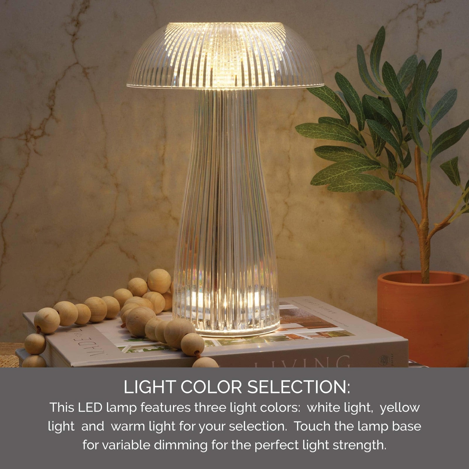 Mikasa Clear Acrylic Mushroom LED Rechargeable Cordless Lamp, 6.9x6.9x10.2 Inch