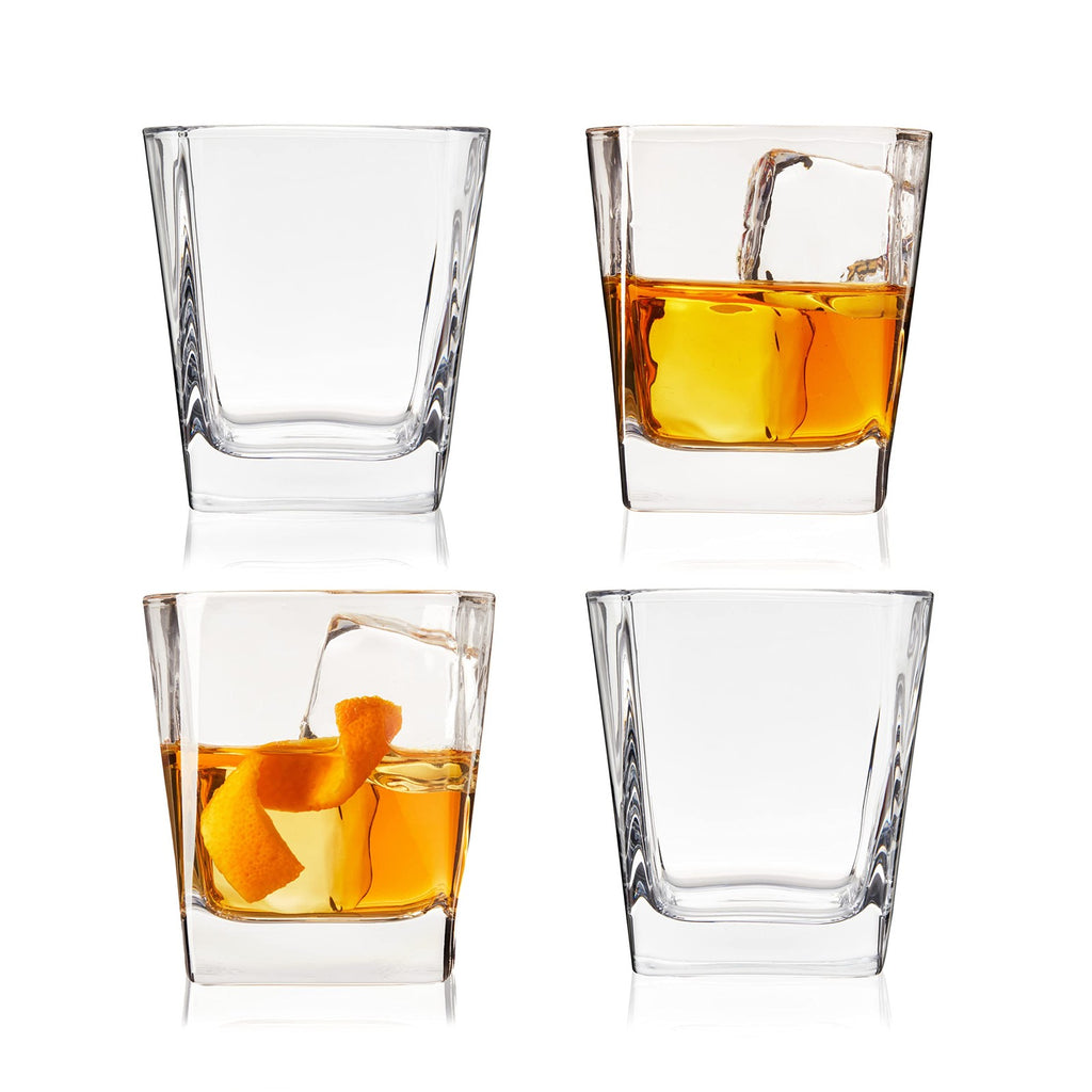 10 oz Clear Whiskey Glasses, Set of 4 Square Old Fashioned Tumblers