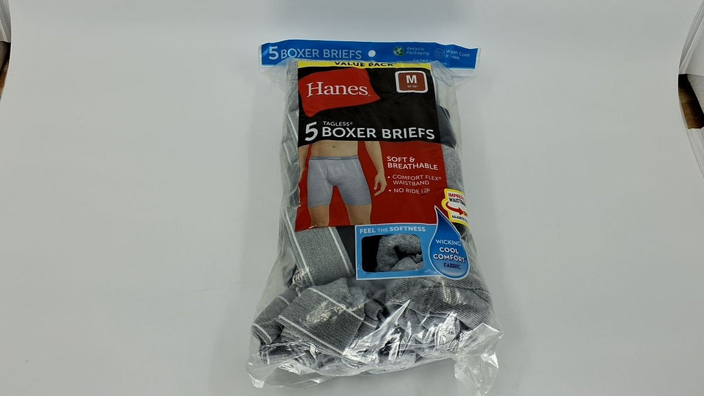 Hanes Boxer Briefs, Cool Comfort Cotton, No-Ride-Up, 5 Pack, Medium