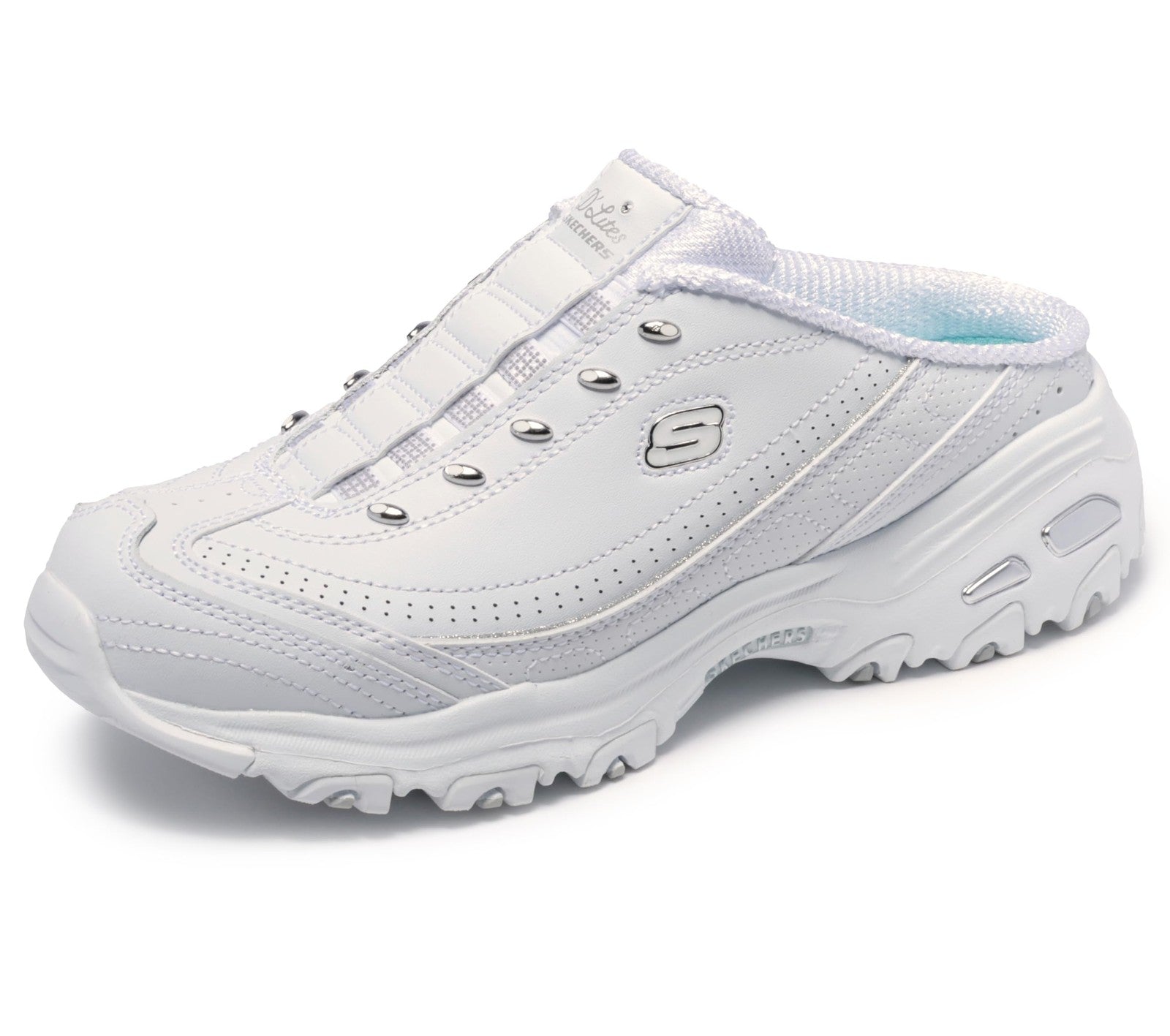 Skechers womens Bright Sky clogs and mules shoes, White/Silver, 9 US