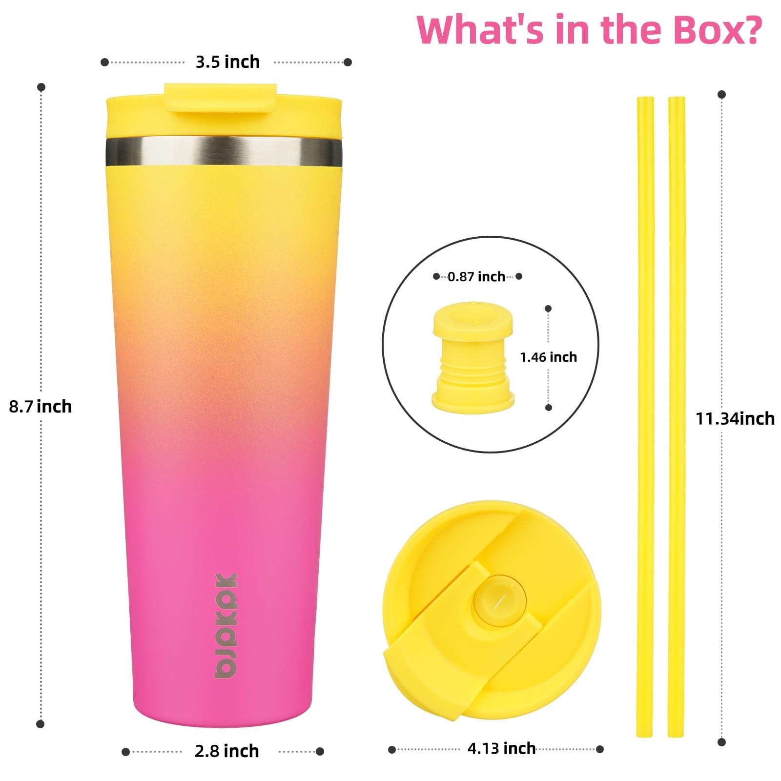Insulated 26oz Tumbler w/ Lid & Straw, Stainless Steel, Pink Yellow Rose