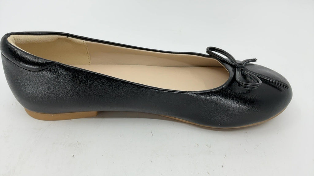 KFL216 Girls Slip-On Flats, Black, Size 5 Big Kid, Bow Accent